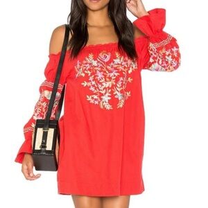 Free People Red Off-Shoulder Bishop Sleeve Sundress
